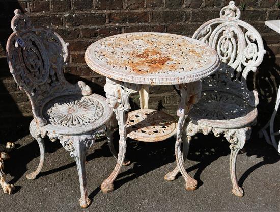 Circular metal pub table & 2 chairs